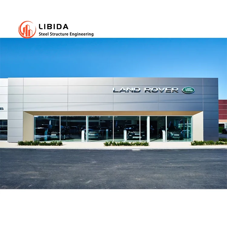 Low Price Prefabricated Steel Structures 4S Car Showroom Prefab Light Framing Glass Curtain Wall Exhibition Hall Buildings