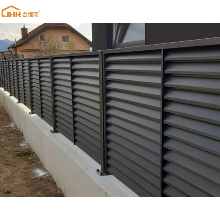 JHR Lifetime Warranty Aluminum Fence Modern Metal Material House Garden Fence Design Powder Coating Custom Louvre Boundary Fenci
