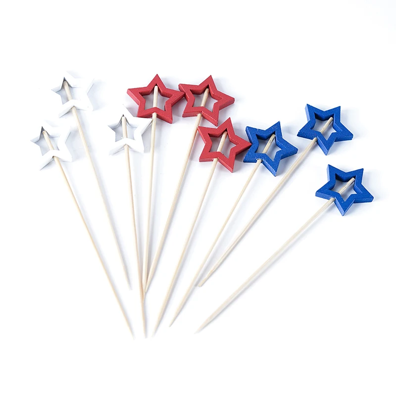 Высококачественные выдолбленные бамбуковые шпажки с пятиконечной звездой переносные зубочистки для закусок