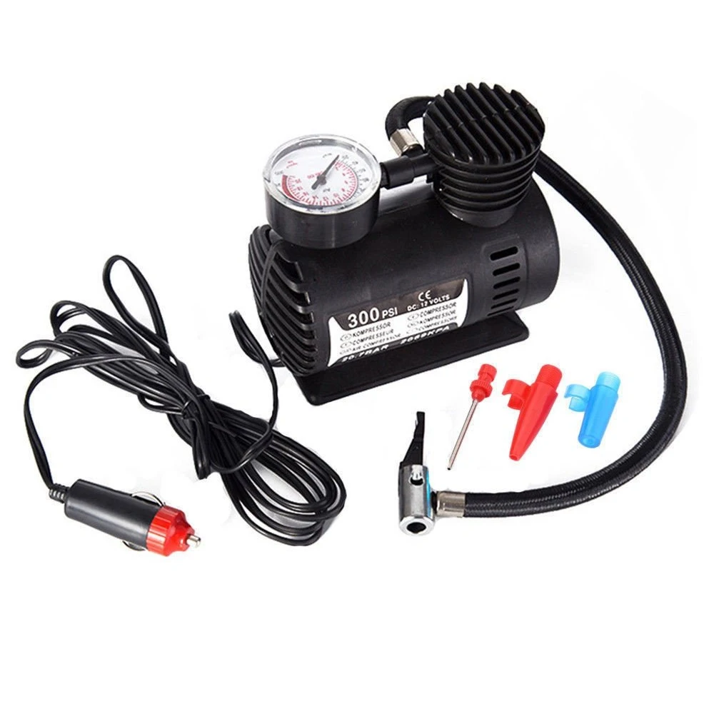12V Electric Tire Inflator Car Motorcycle Air Tire Pump with Gauge Light Portable Mini Single Cylinder Air Compressor Black 12