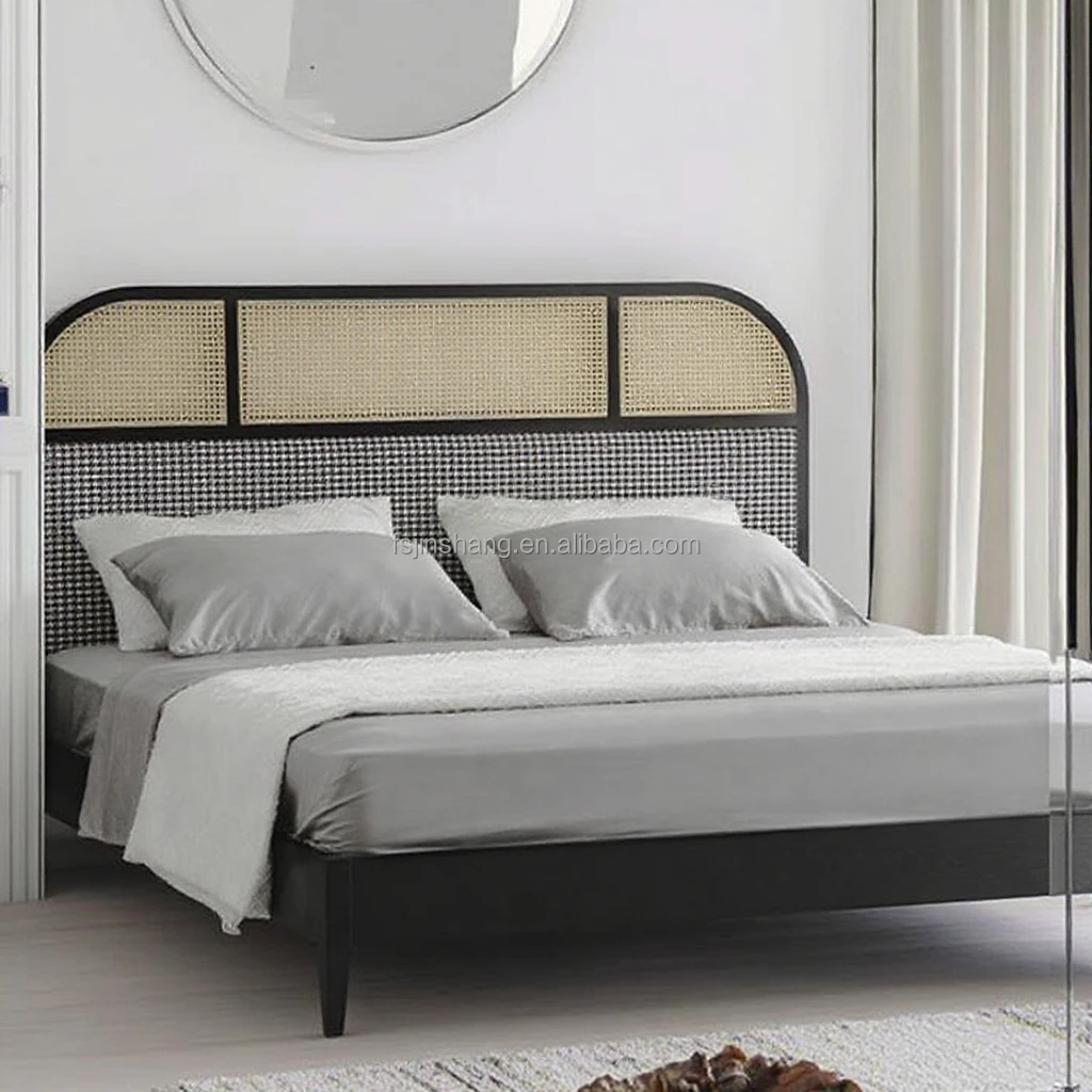 Простая двуспальная кровать из ясеня в Северном Европейском стиле постельное белье натурального ротанга для дома и виллы спальни