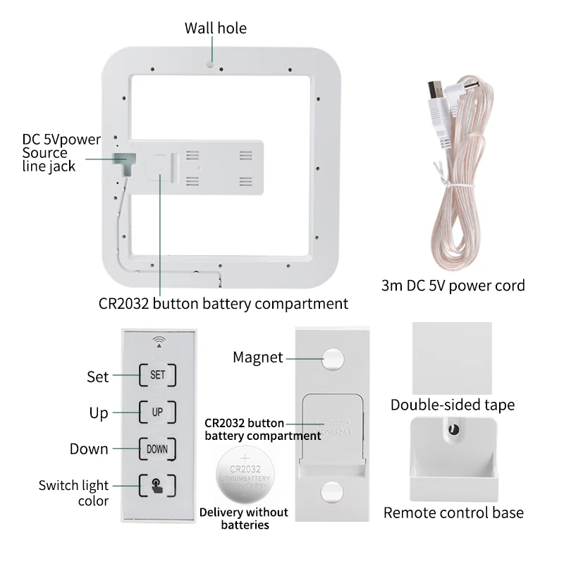 Mirror Alarm Hot Sale Factory Usb Cable Charging Remote Control Square Light 3d Led Digital Wall Clock