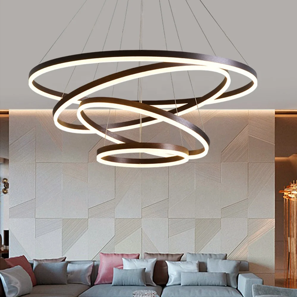 Modern Living Dining Room Nordic LED Ceiling Pendant Lamp European Dimmable Interior Lighting LED Acrylic Circle Ring Chandelier
