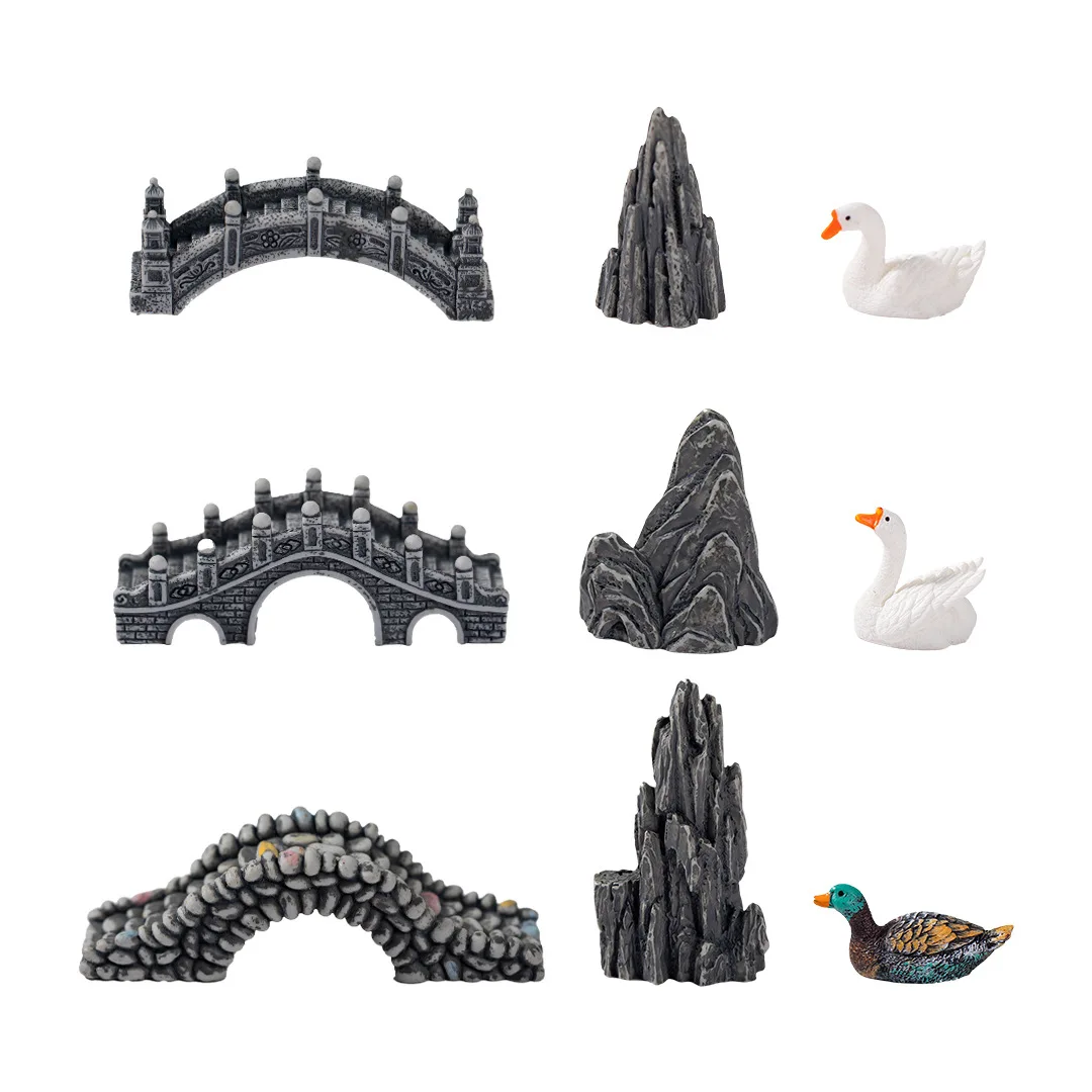 Hill Mountain Bridge Duck Resin Craft Ornament Small World Zen Garden Yard Fengshui Fairy Garden Decoration Miniatures
