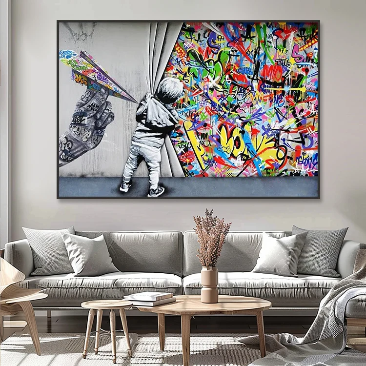 Fashion Handmade Canvas Pop Art Wall Decor Modern Oil Painting Colorful Banksy Graffiti Street Art