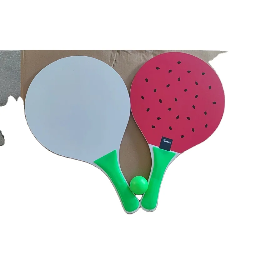 Wholesale wood colorful tennis rackets beach ball toy Customized pattern and logo Wooden Paddles beach racket sets