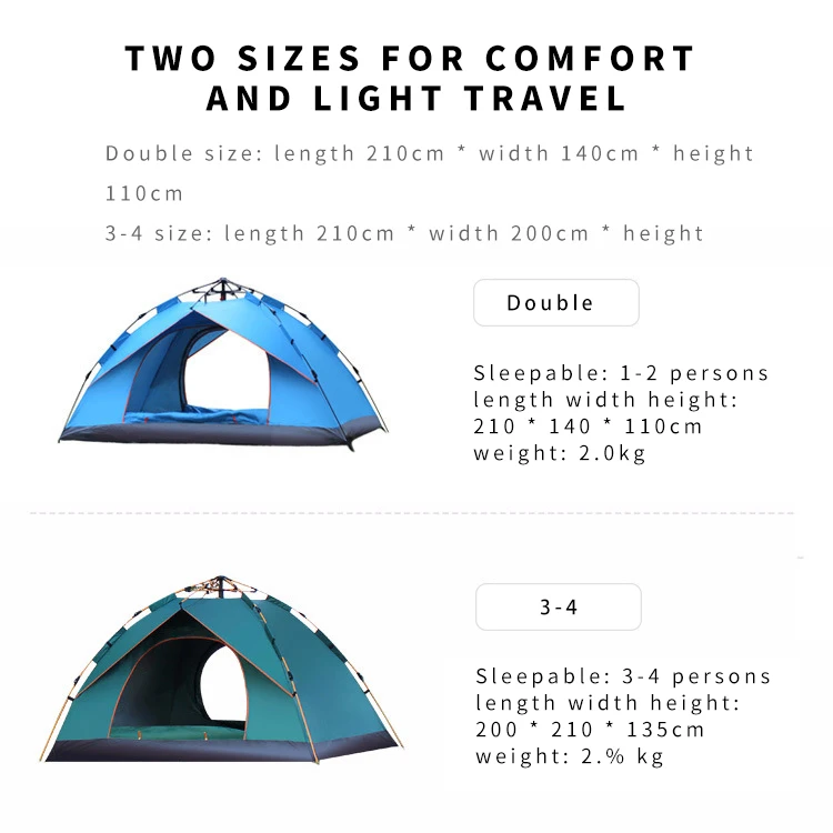 QIBU 2021 New 3-4 Person tent Easy Quick Setup Dome Pop up Family Tent for camping