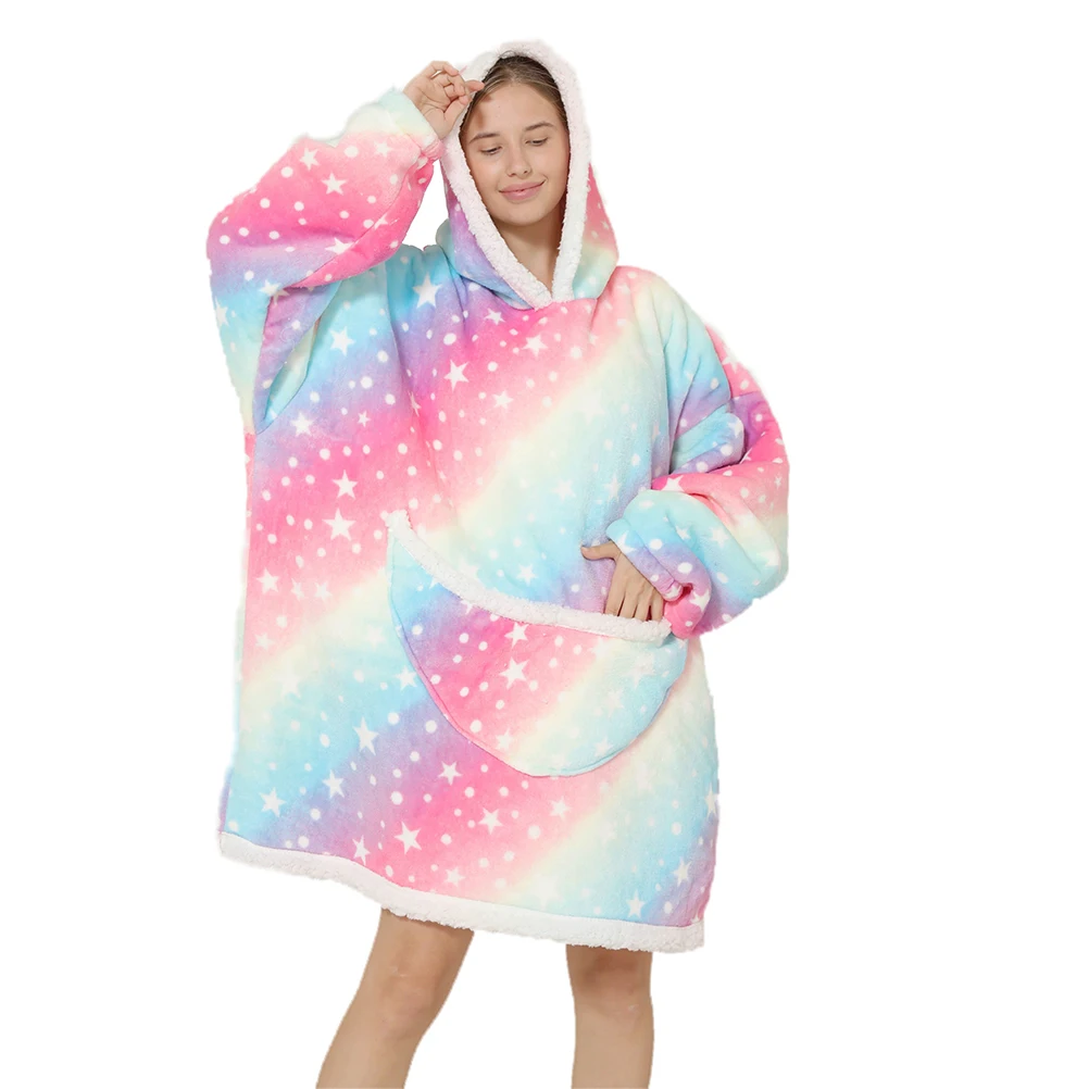 Adults Blanket Hoodie Oersized Wearable Blanket Warm Flannel TV Hooded Blankets