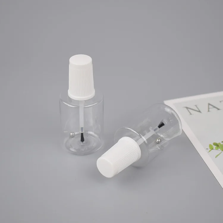 100pcs 20ml Small empty nail polish plastic bottles with brush white cap and mixing balls for nail art sample