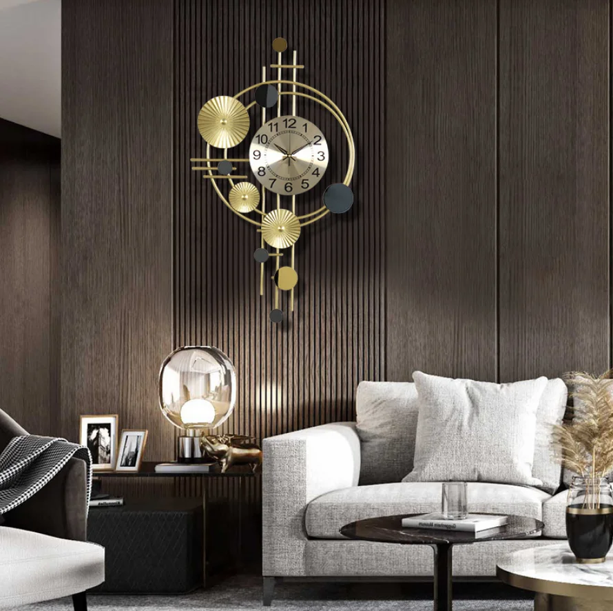 Креативные кованые железные креативные односторонние часы для гостиной с золотыми листьями железные металлические настенные часы для украшения дома