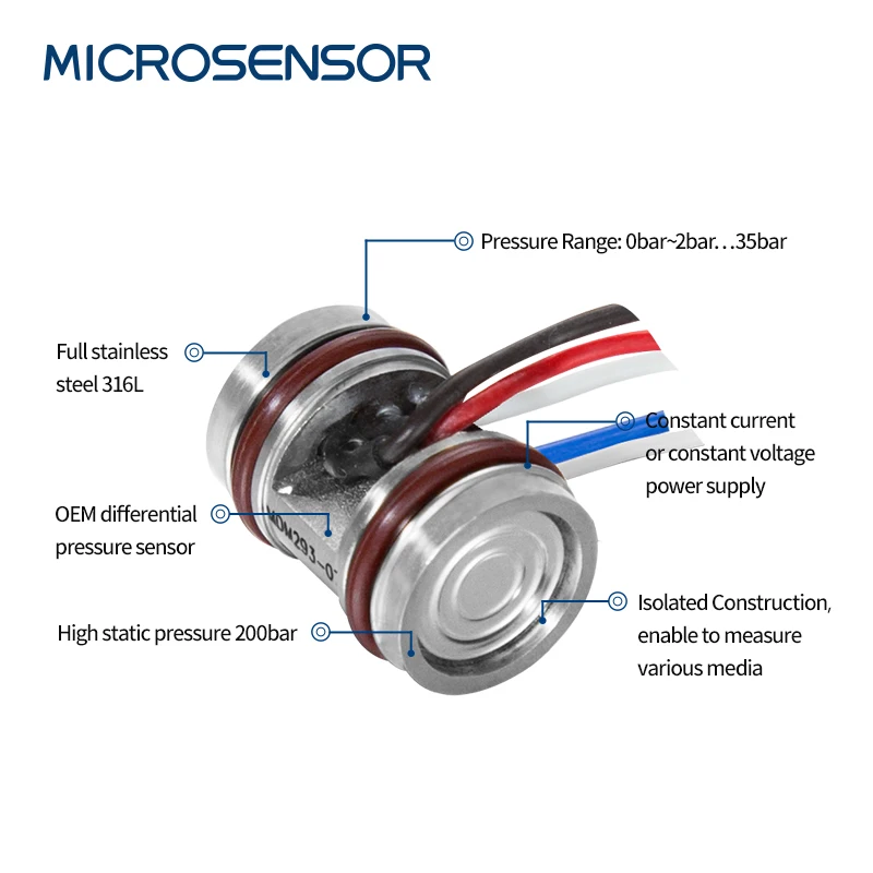 Микродатчик дифференциального давления жидкого газа из нержавеющей стали 316L I2C, цифровой датчик давления