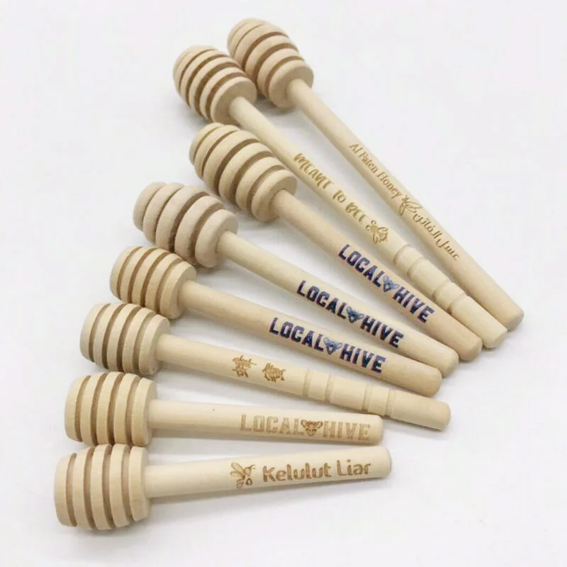 
Logo custom different sizes stick spoon wooden honey dipper 