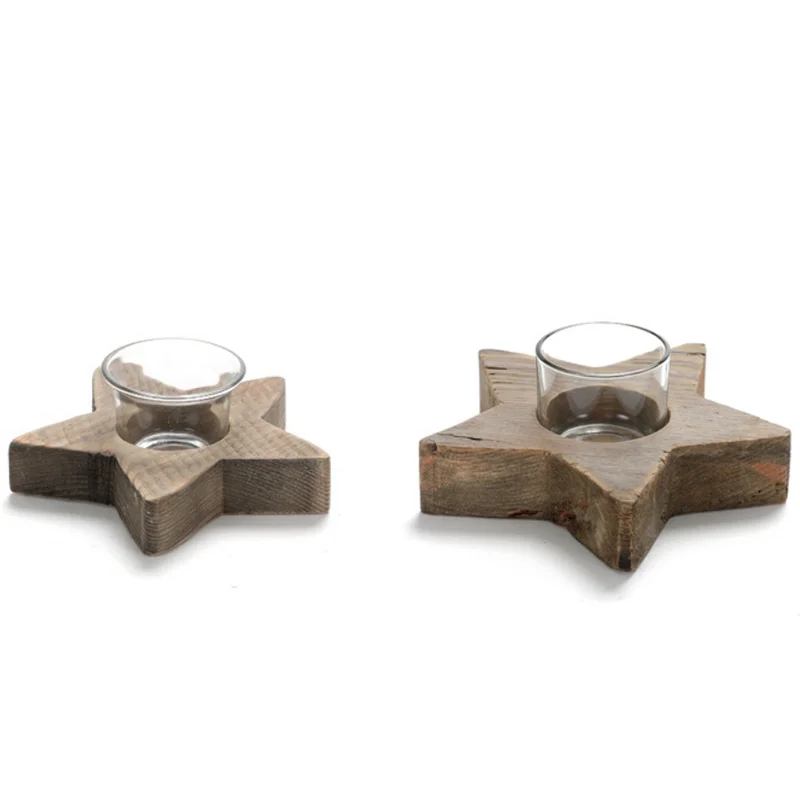 driftwood wooden star shape tealight candleholder