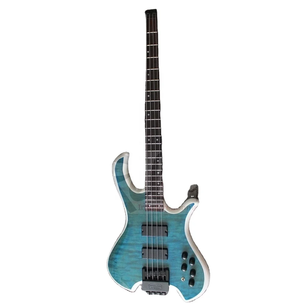 Weifang Rebon 4 string headless quilt maple  electric bass guitar in green colour