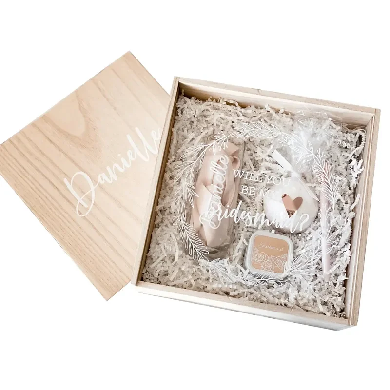 Unfinished  Box pine wood natural color custom gift box with transparent lid wood packaging box