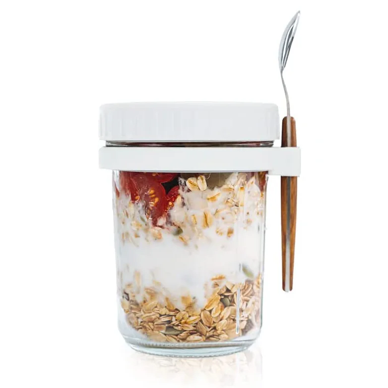 350ml / 12oz Overnight Oats Jars with Lid and Spoon, Airtight Oatmeal Glass Container Food Modern Nice Jar Glass 200g 5 S 10pcs
