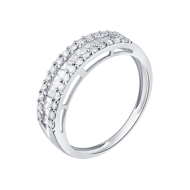 Кольцо обручальное из белого золота 18 К с бриллиантами, 3 ряда