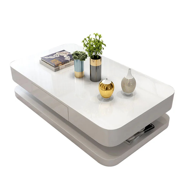White Tea Table Simple Modern Living Room Tempered Glass  Baking Finish Tea Table TV Cabinet Unit