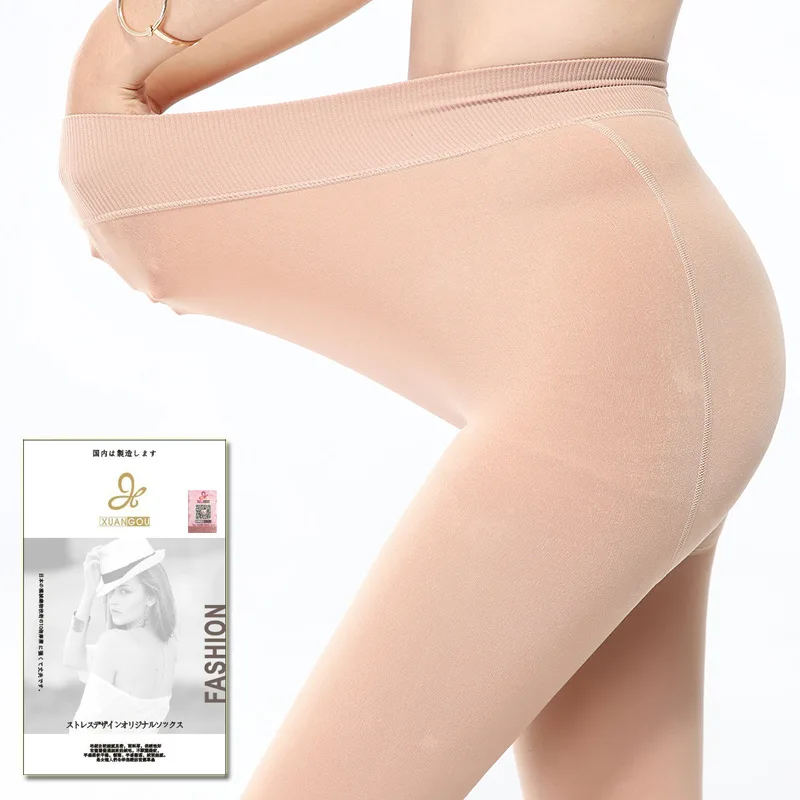 Bulk winter warm thick fleece lined skin black 120D velvet xxxl plus size pantyhose for ladies