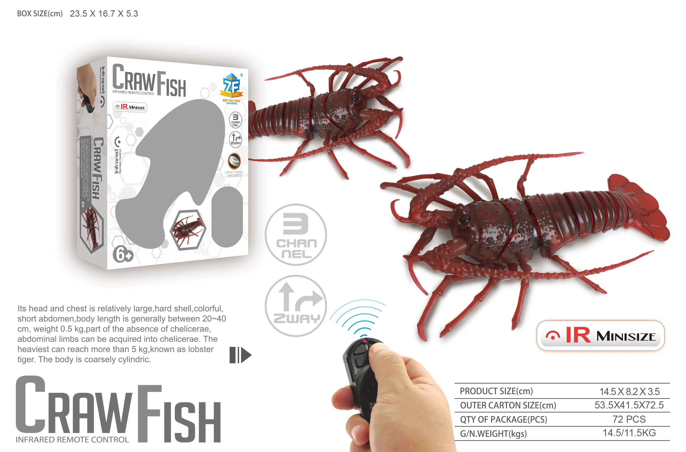 3 channel infrared control plastic crayfish rc toy insect