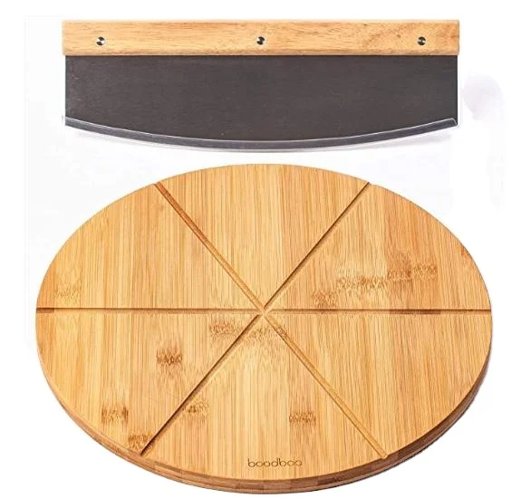 Bamboo Pizza Board with Large Knife Pizza Cutting Board Set for Uniform Slices