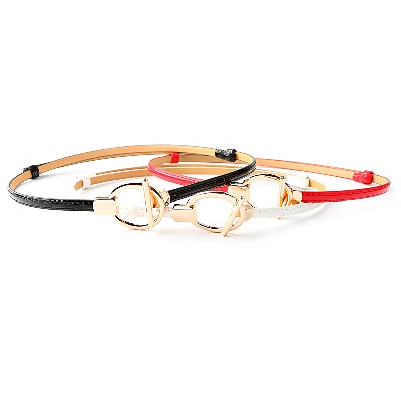 Fashion Versatile PU Leather Thin Belt Women with Dress Waist Adjustable Small Belt