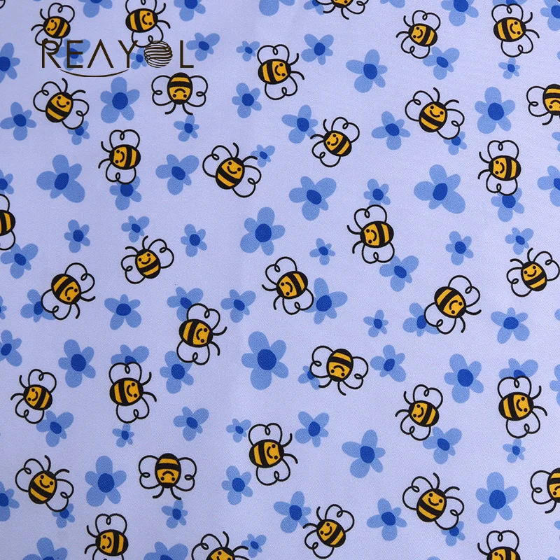 Manufacture cheap price custom cartoon bee animal digital printed white polyester waterproof pul print fabric