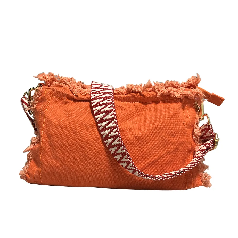 2022 Bohemian Vintage Washed Canvas Crossbody Bag Personalized Women Canvas Beach Bag Embroidered Strap Shoulder Bag