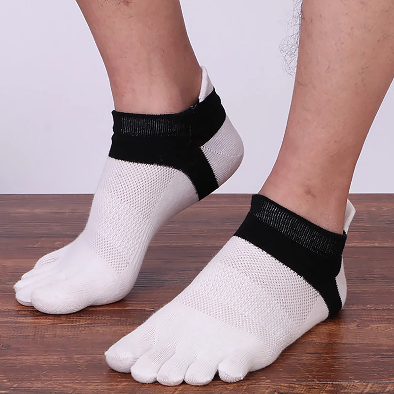 Custom Men Summer Mesh Breathable Casual Cotton Five Finger Ankle Athletic Toe Socks