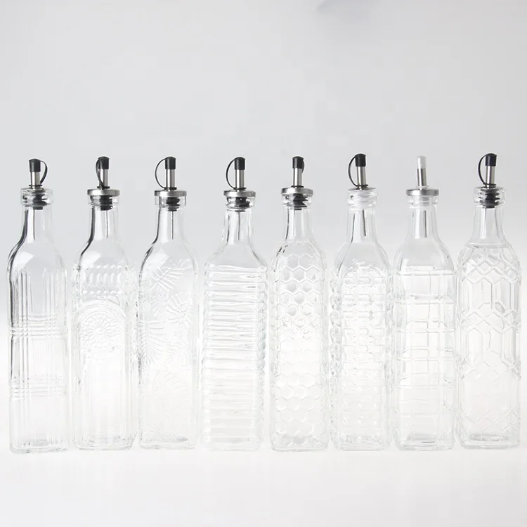 250ml 500ml 750ml Empty Square Kitchen Containers Vinegar Hot Sauce Olive Oil Glass Bottles with Spout
