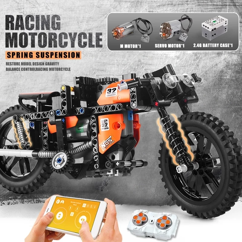 23005 RC Motorbike MOC-17249 App Control Fast Motorcycle Model Building Blocks Bricks Kids Christmas Gifts