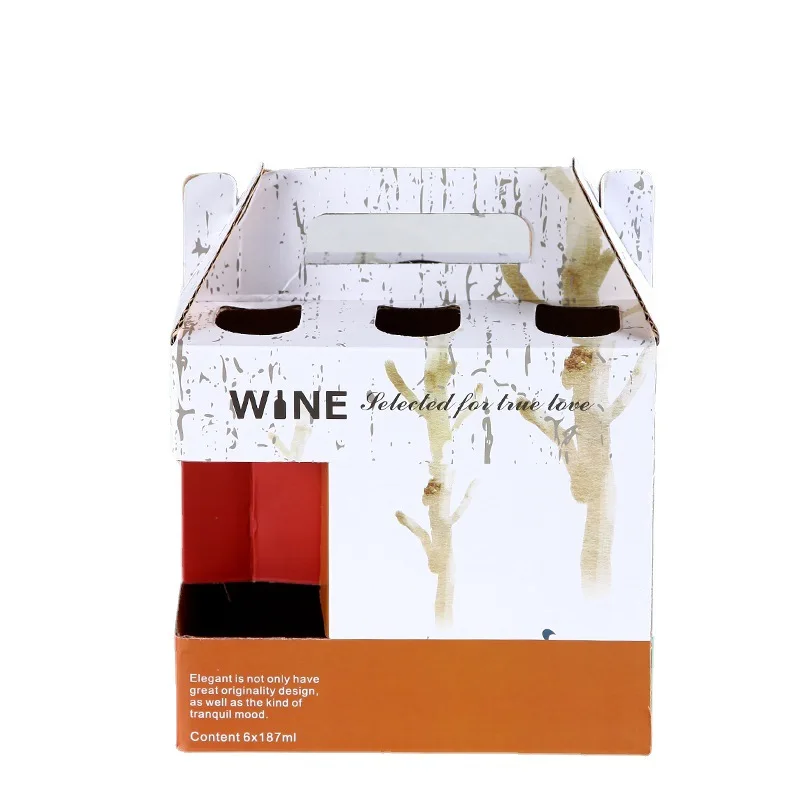 Custom Printing Corrugated Cardboard Box Wine Beer Bottle Carrier Holder Carrying 6 Pack Corrugated Board Beverage FSC Folders