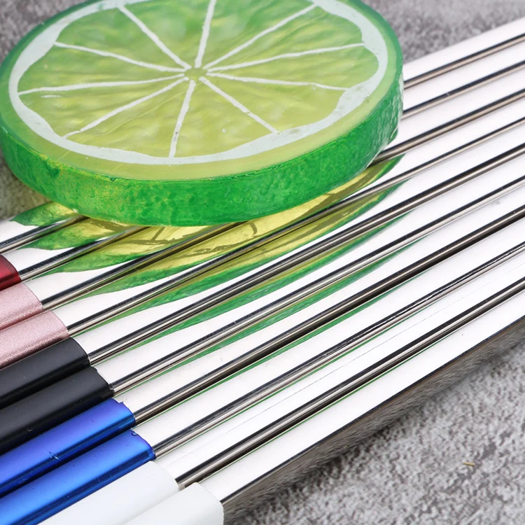 Reusable Korean Japanese Titanium Stainless Steel Gold Color Chopsticks Gift Set