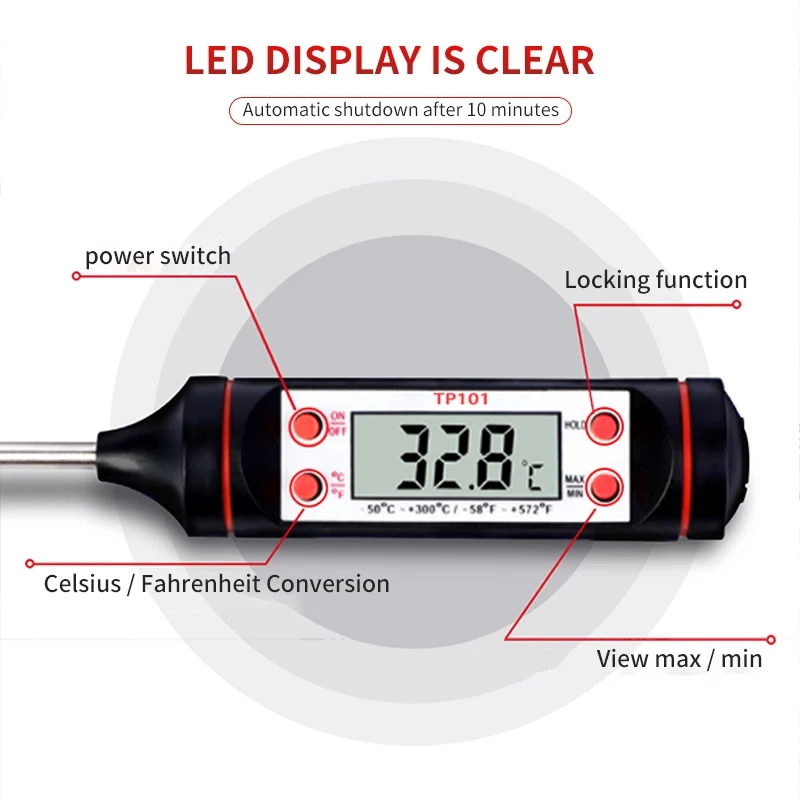 Portable Digital Kitchen Thermometer BBQ Meat Water Oil Cooking Electronic Probe Food Oven Thermometer WT-1 With Tube