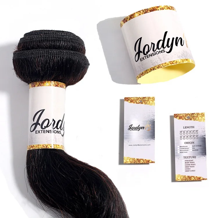 Promotional Self-adhesive Label Custom Logo Design Print Hair Bundles Wigs Wrapping Sticker Hair Extensions Shipping Packaging