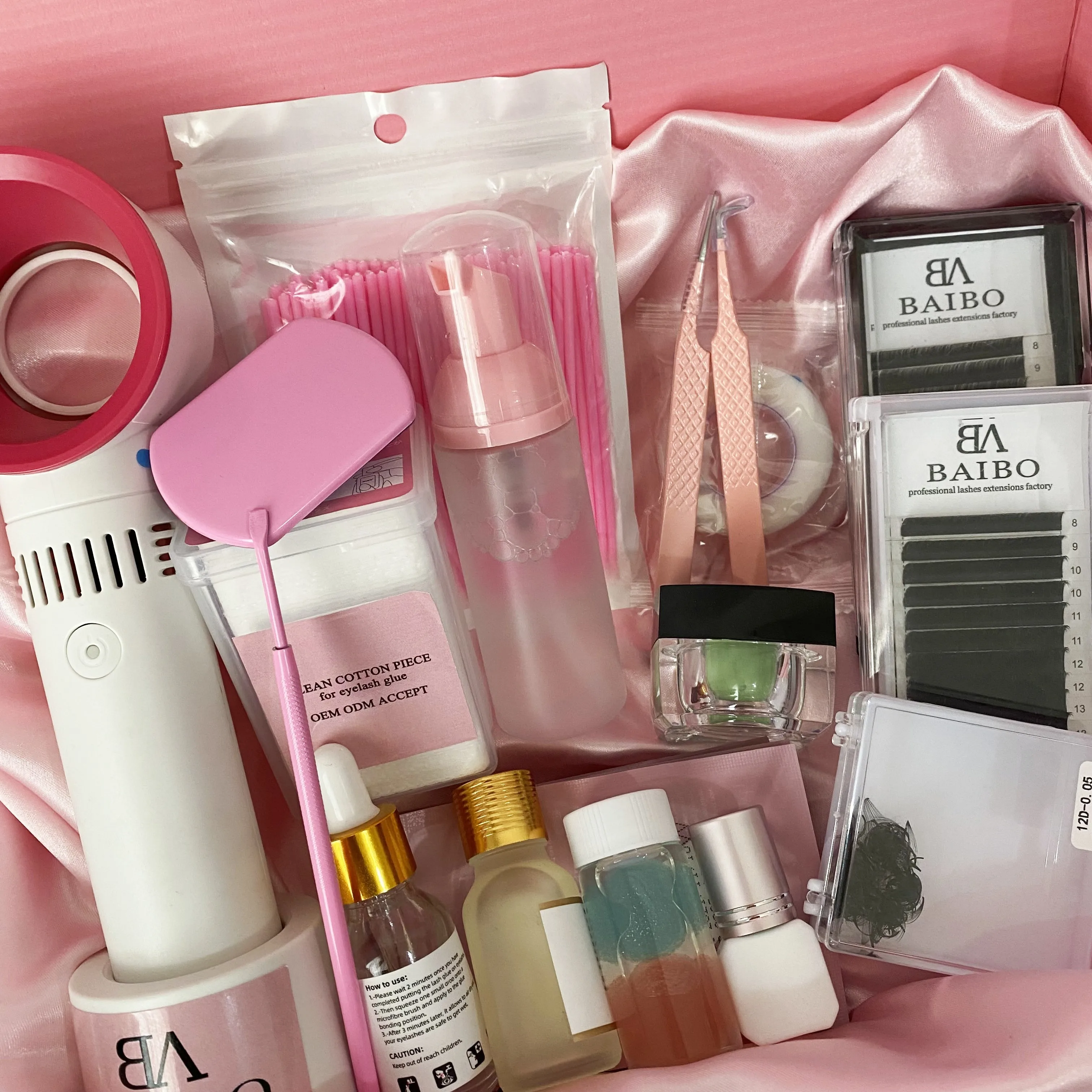 Private Label Individual Eyelash Starter Training kits Pink Tool Sets Shampoo Brush Lash Tweezers Eyelash Extension Kit