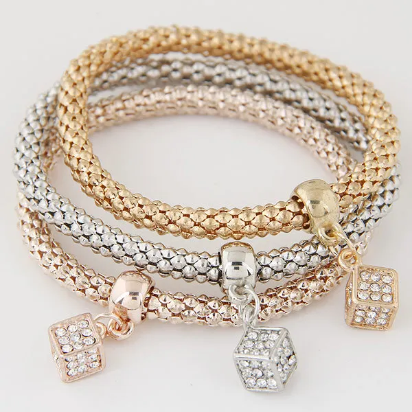 Fashion women Anchor Owl Butterfly LOCK  Pendant  bracelet Three-color corn chain Multi-layer bracelet