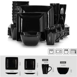Free sample ceramic dinner set square 16pcs stoneware black tableware set dinnerware sets