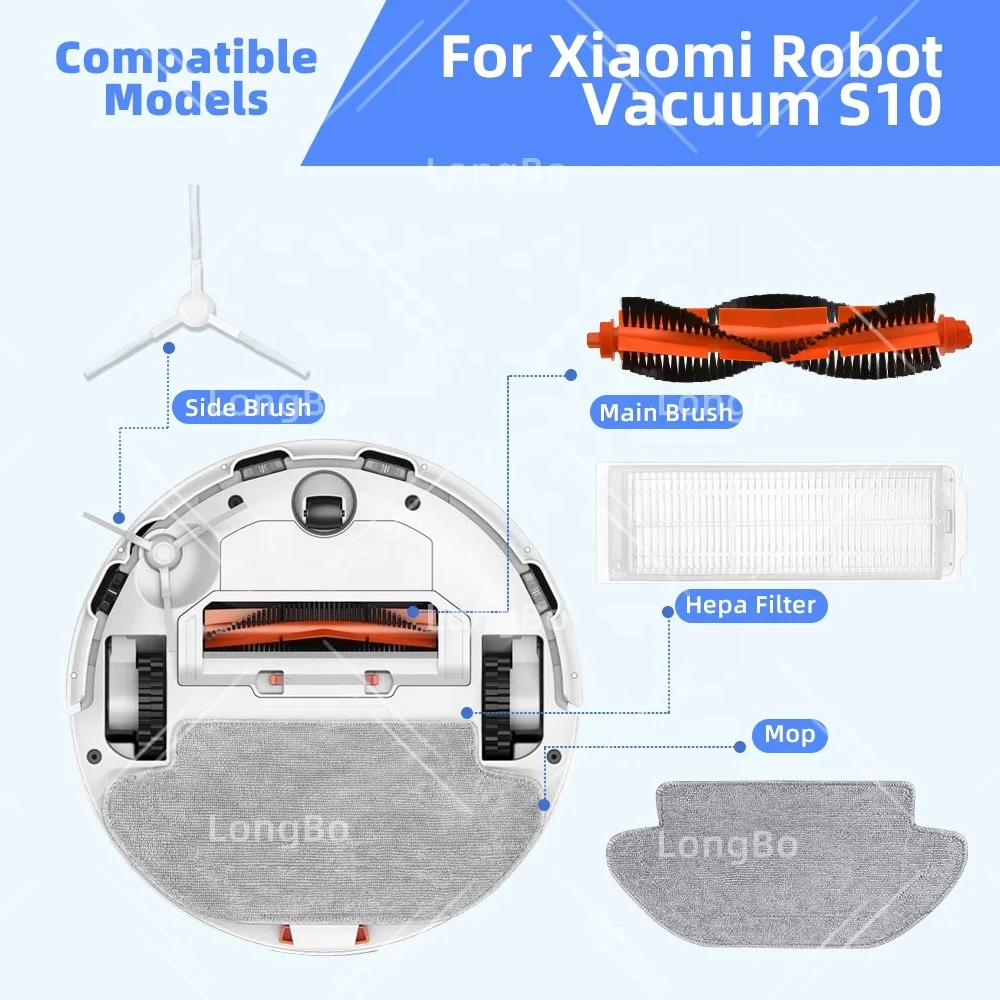 Fit For Xiaomi Robot Vacuum S10 Main Brush Side Brush Hepa Filter Mop Cloth Replacement Robot Vacuum Cleaner Accessories