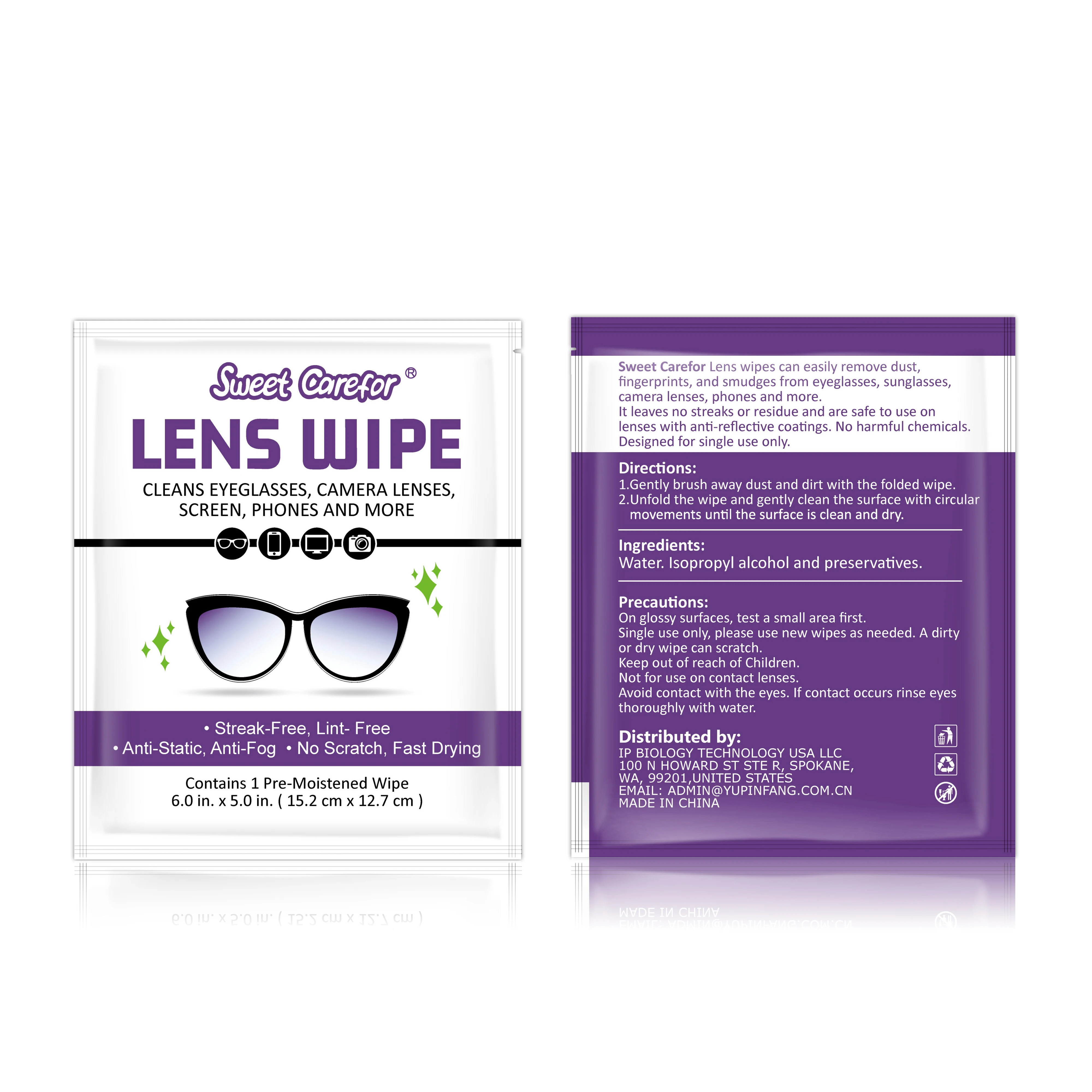 Anti-Static Lens Wipes Anti-Fog CLEANS EYEGLASSES, CAMERA LENSES Wet Screen Phone Cleaning Wipes Fast Dry