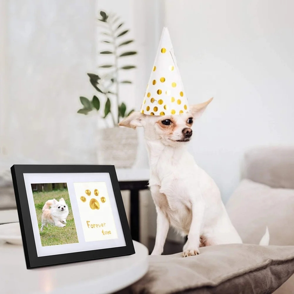 Custom 8x10 walnut wood Loss Pet Keepsake and Gifts Pet Lover Dog Cat Pet Memorial Shadow Box with Clay Paw Print Impression Kit