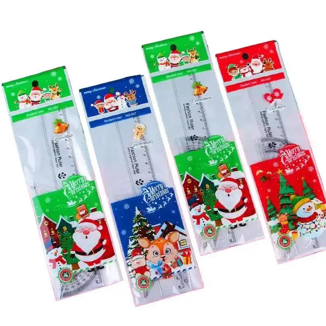 Cartoon Christmas Series Ruler Set Student Stationery Plastic Drawing Ruler Exam Four Piece Set For School