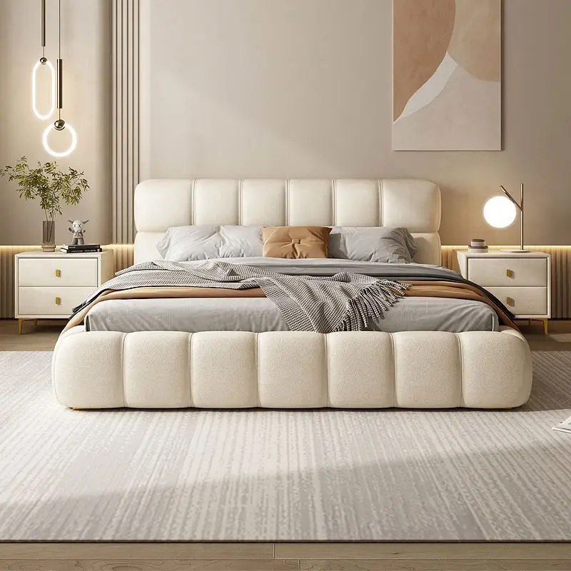 Atunus Moderno Minimalista Nordico Otomano бежевый Nube Cama bomorio Principal Boda King Size De Madera Maciza