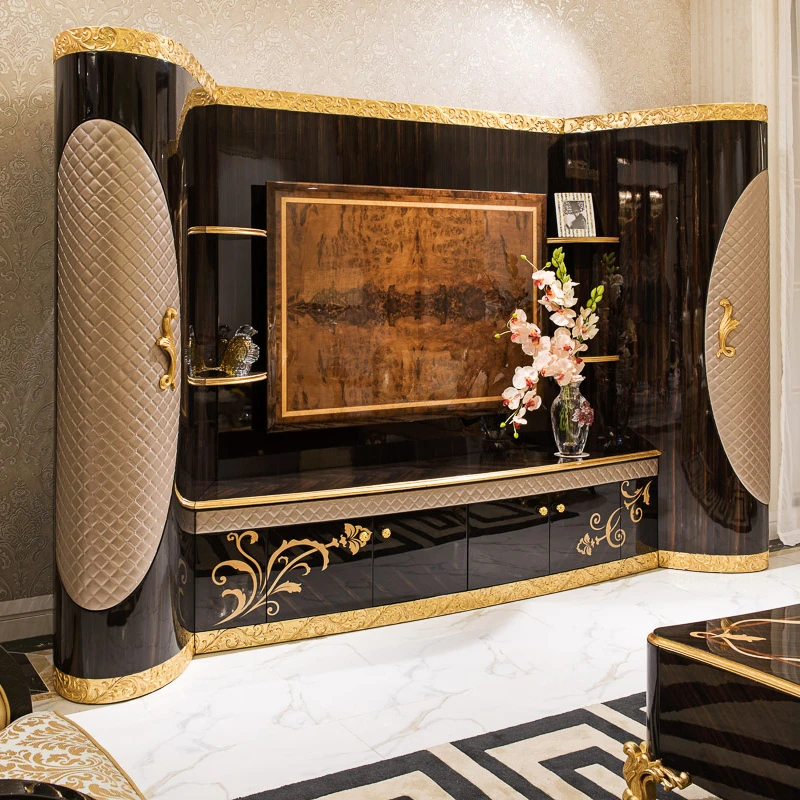 Classic Antique royal household furniture elegant design luxury wooden carved TV stands tv cabinet