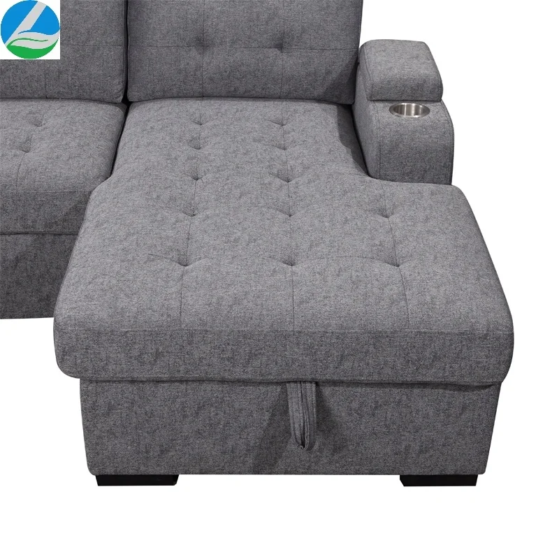 L Shaped Corner Fabric furniture living room Sofa cum Bed cama