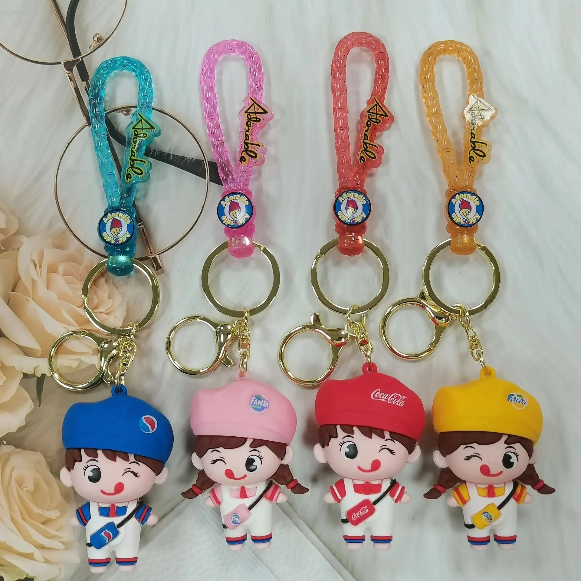 Custom Coke Boys And Girls Cartoon Exquisite Car Keychain Girls Bag Pendant Keychain Anti-lost Car Key Bag Accessories