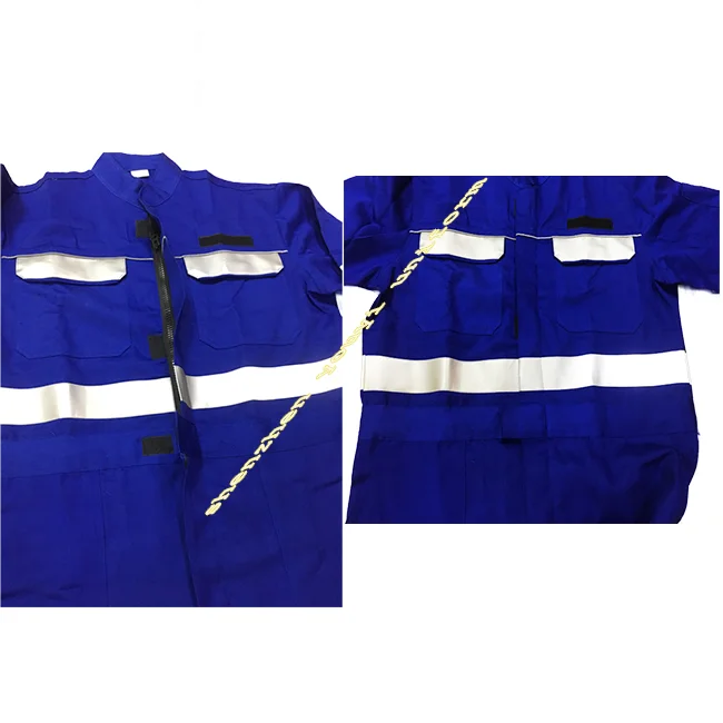 blue color 100 cotton safety flame resistant 3m reflective coverall with knee pad
