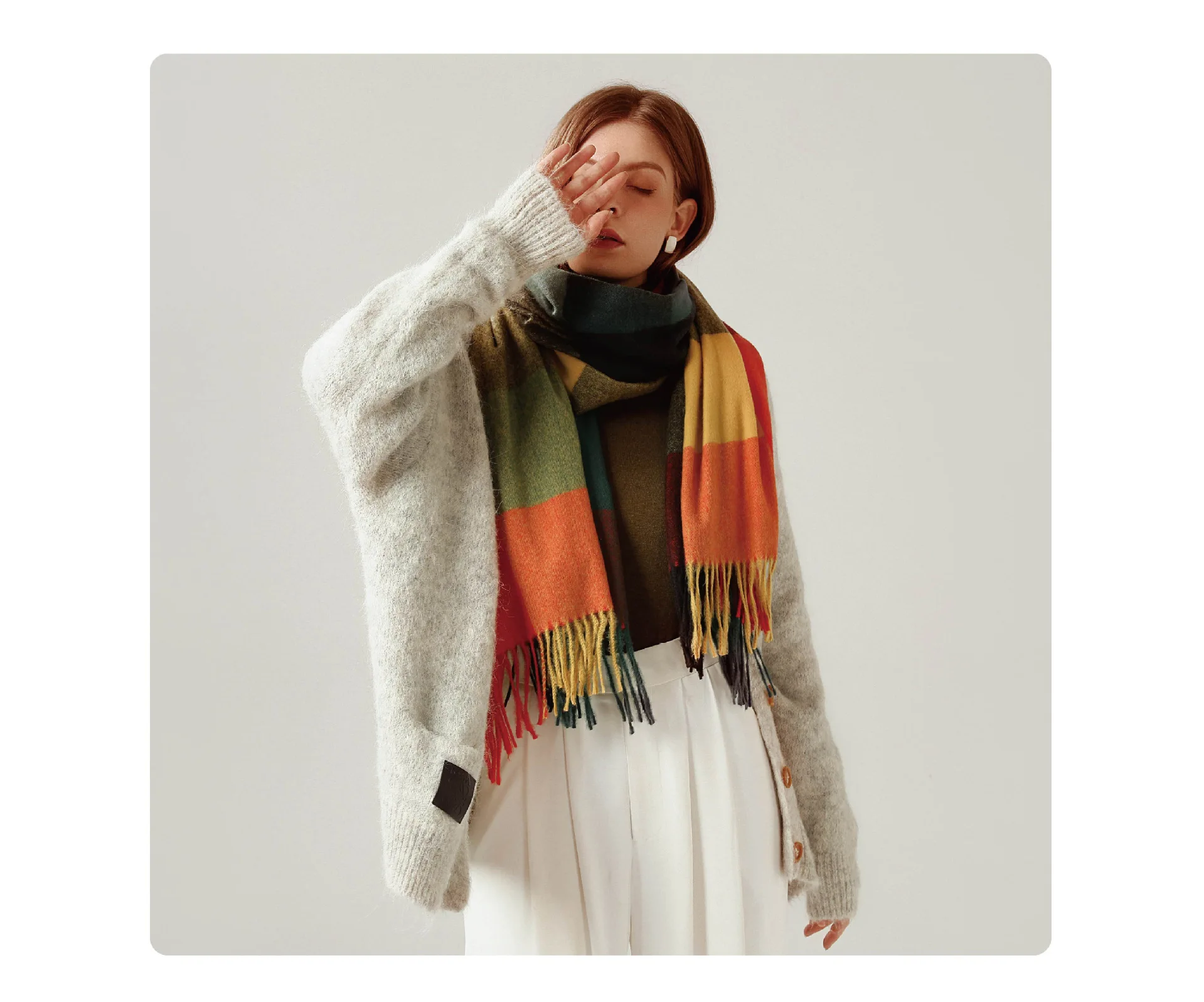 New Design Warm Similar Wool Soft Pashmina Neck Scarves Shawl Blanket Ladies Plaid Tassel Cashmere Winter Scarf for Women