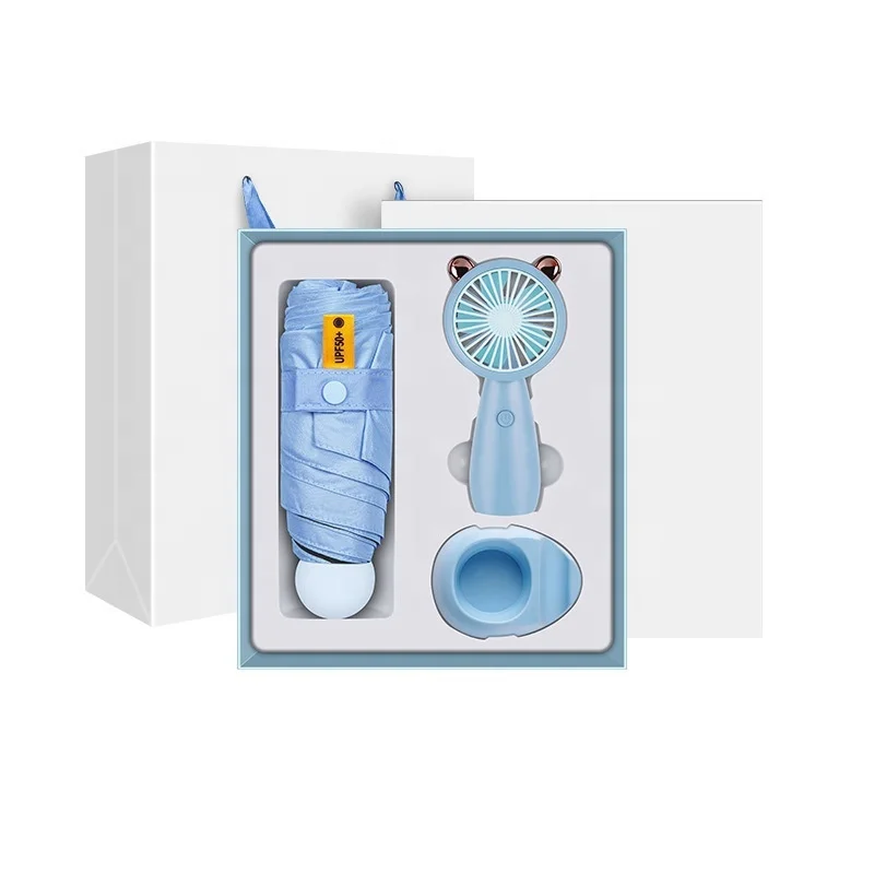 Paper Gift Box Marketing Promotional Gift Promotional Umbrella Mini Fan Power Bank 3 in 1 Promotional Gift Sets Corporate Items