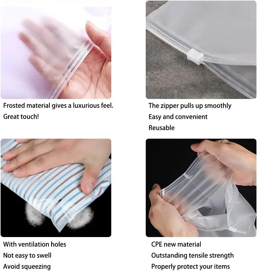CTCX Small Zip Lock Bag Clothes Packing Matte Ziplock Poly Bag Zipper Custom Frosted Zipper Plastic Packaging Bags For Clothes
